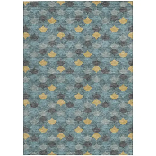Teal Blue And Gold Geometric Washable Indoor Outdoor Area Rug Photo 4