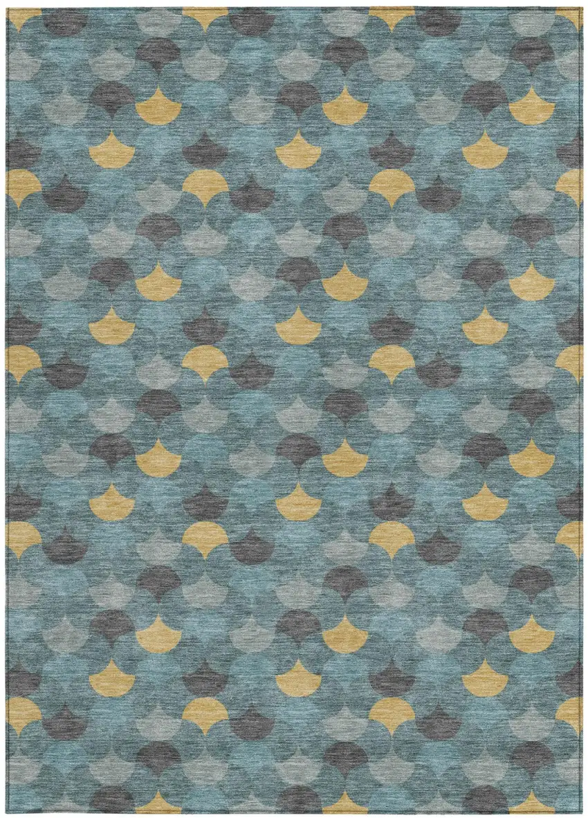 Teal Blue And Gold Geometric Washable Indoor Outdoor Area Rug Photo 4