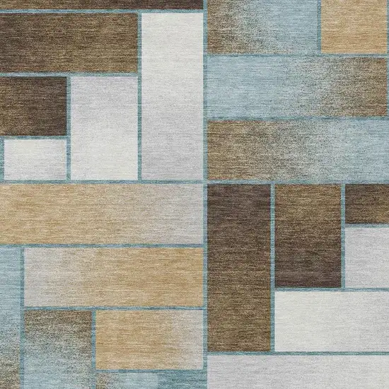 Teal Blue And Gold Geometric Washable Indoor Outdoor Area Rug Photo 3