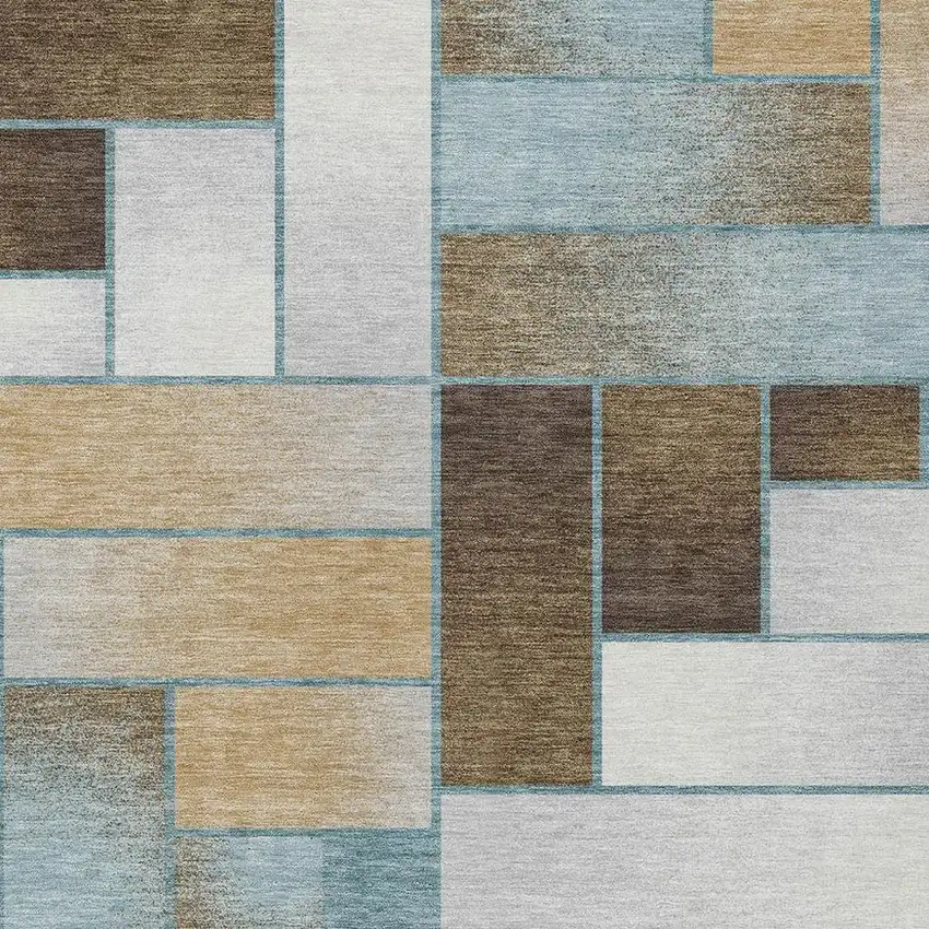 Teal Blue And Gold Geometric Washable Indoor Outdoor Area Rug Photo 3