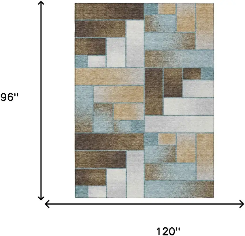 Teal Blue And Gold Geometric Washable Indoor Outdoor Area Rug Photo 7