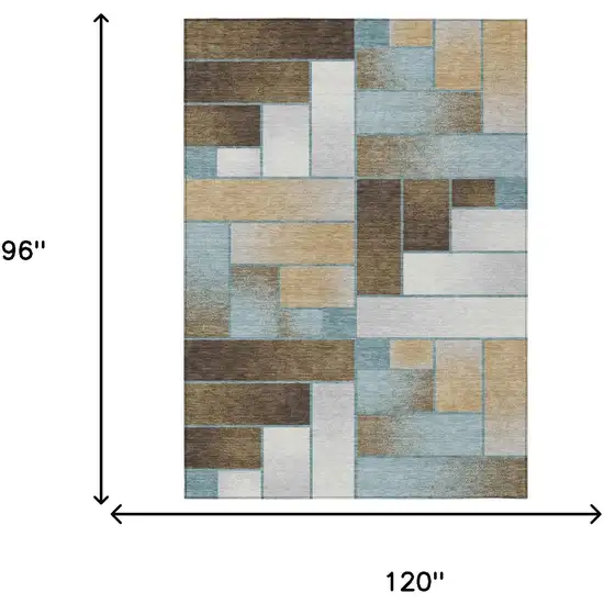 Teal Blue And Gold Geometric Washable Indoor Outdoor Area Rug Photo 7