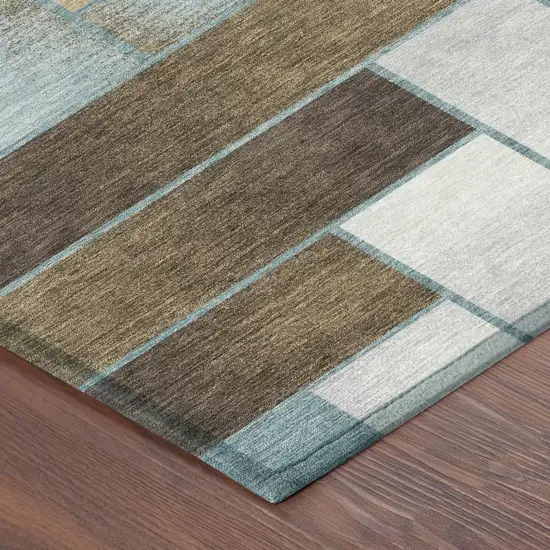 Teal Blue And Gold Geometric Washable Indoor Outdoor Area Rug Photo 5