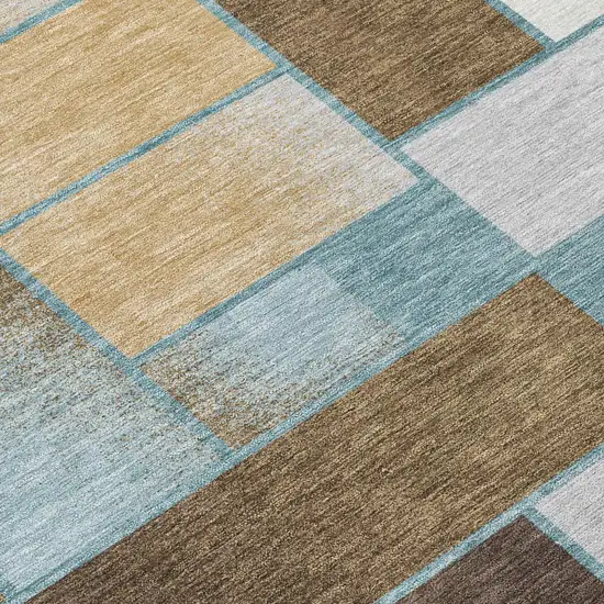 Teal Blue And Gold Geometric Washable Indoor Outdoor Area Rug Photo 6