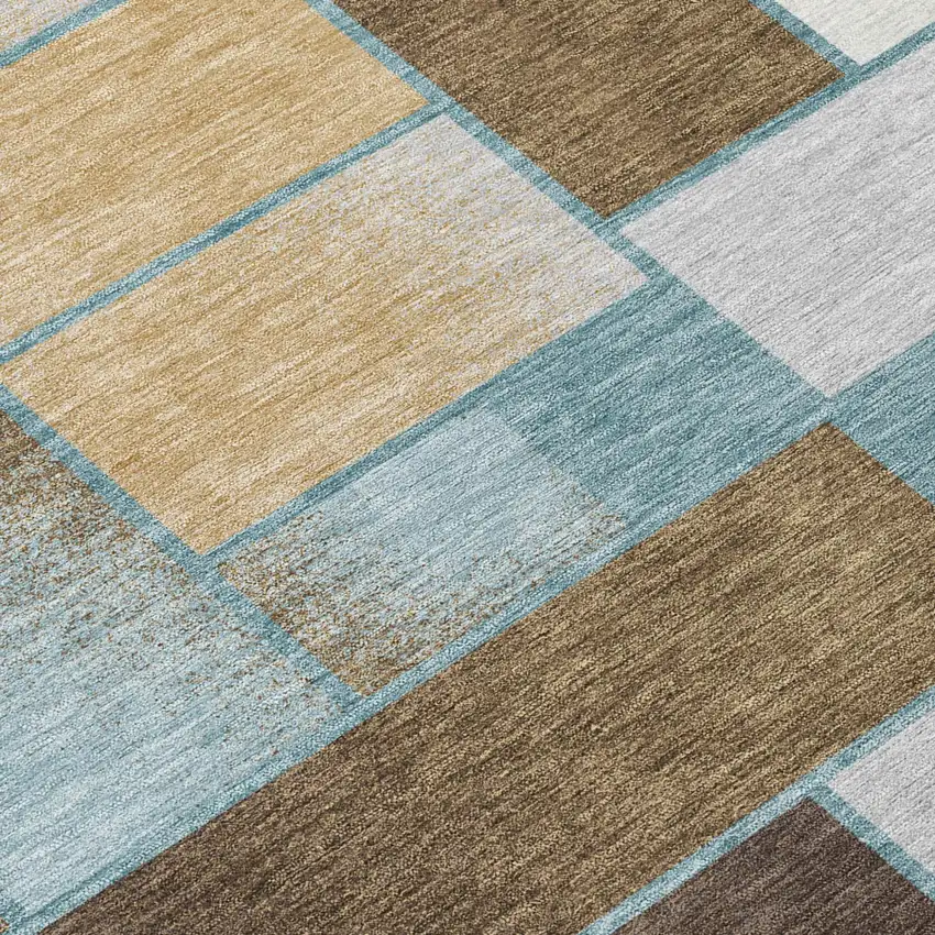 Teal Blue And Gold Geometric Washable Indoor Outdoor Area Rug Photo 6