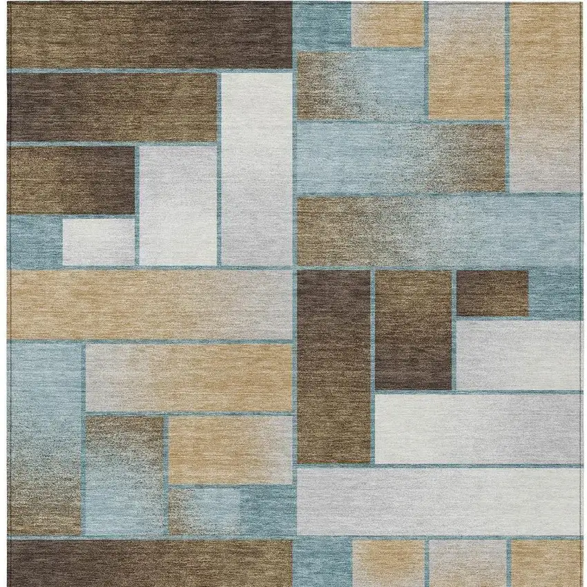 Teal Blue And Gold Geometric Washable Indoor Outdoor Area Rug Photo 4