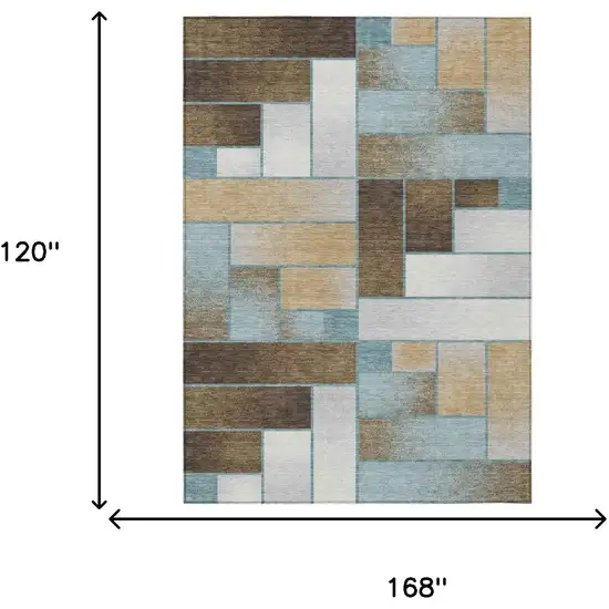 Teal Blue And Gold Geometric Washable Indoor Outdoor Area Rug Photo 7