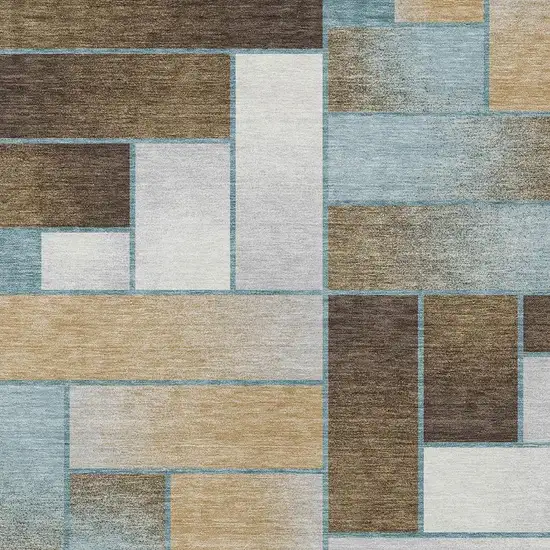 Teal Blue And Gold Geometric Washable Indoor Outdoor Area Rug Photo 3