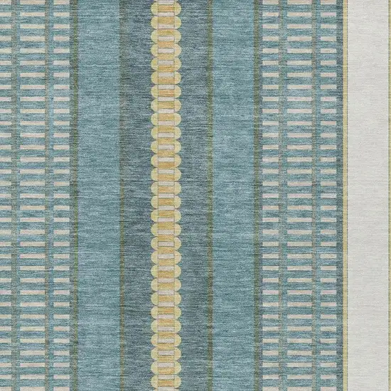 Teal Blue And Gold Striped Washable Indoor Outdoor Area Rug Photo 3