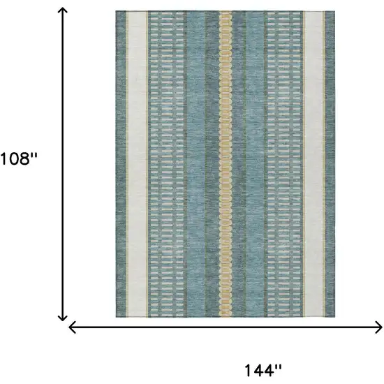 Teal Blue And Gold Striped Washable Indoor Outdoor Area Rug Photo 9