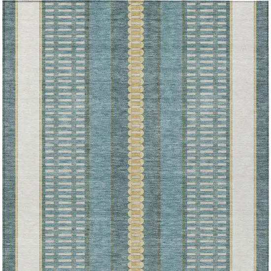 Teal Blue And Gold Striped Washable Indoor Outdoor Area Rug Photo 4