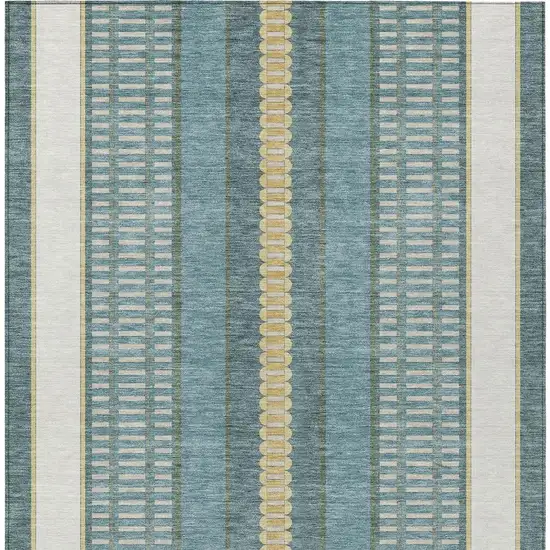 Teal Blue And Gold Striped Washable Indoor Outdoor Area Rug Photo 6
