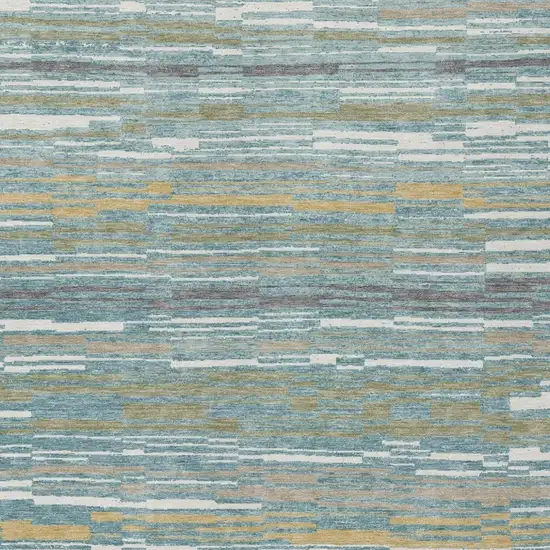 Teal Blue And Gold Striped Washable Indoor Outdoor Area Rug Photo 1
