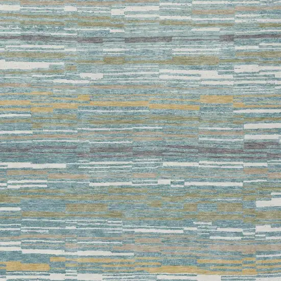 Teal Blue And Gold Striped Washable Indoor Outdoor Area Rug Photo 1