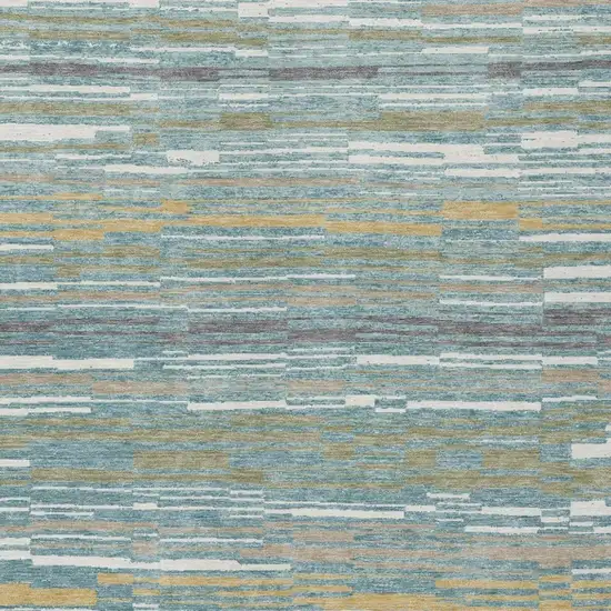 Teal Blue And Gold Striped Washable Indoor Outdoor Area Rug Photo 3