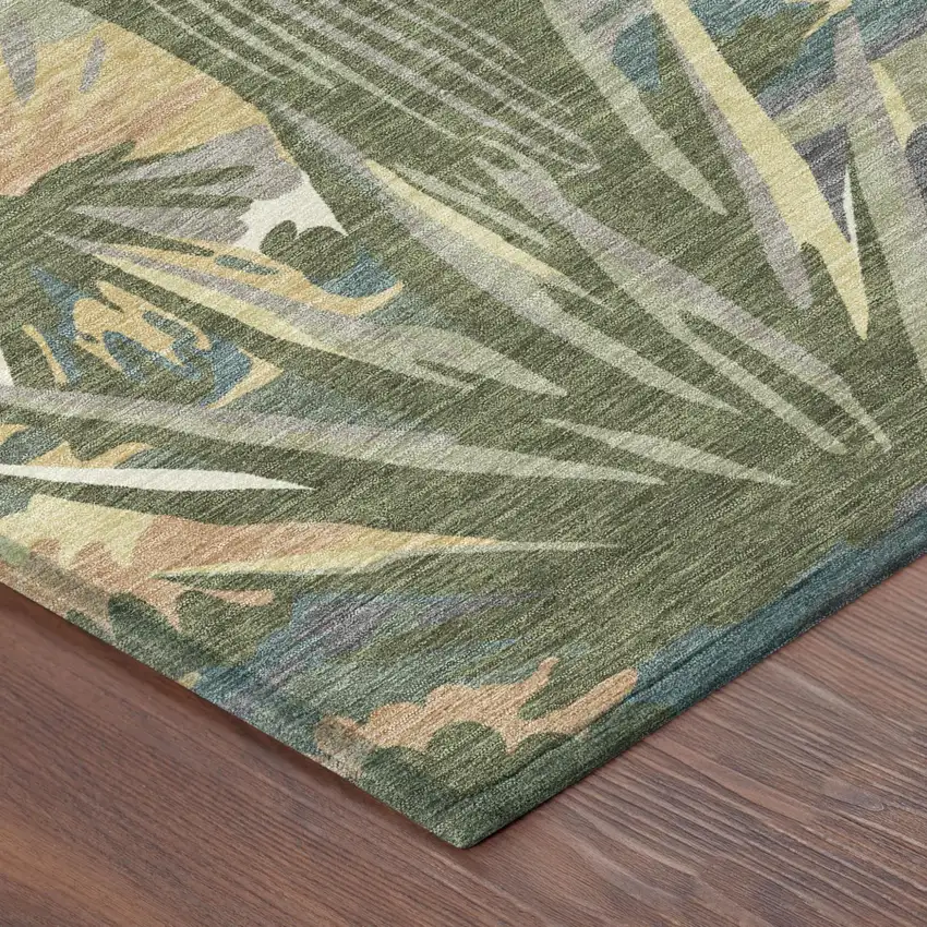 Teal Blue And Gold Trees Washable Indoor Outdoor Area Rug Photo 5