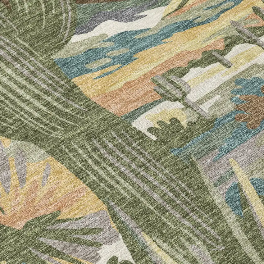 Teal Blue And Gold Trees Washable Indoor Outdoor Area Rug Photo 6