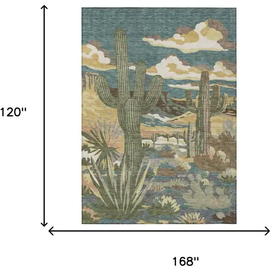Teal Blue And Gold Trees Washable Indoor Outdoor Area Rug Photo 7