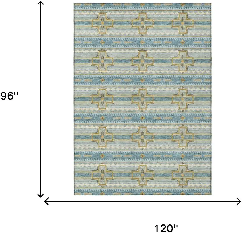 Teal Blue And Gold Tribal Washable Indoor Outdoor Area Rug Photo 9