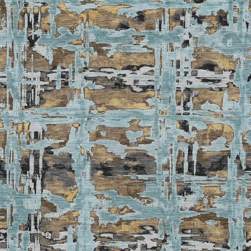 Teal Blue And Granite Gray Abstract Washable Indoor Outdoor Area Rug Photo 2