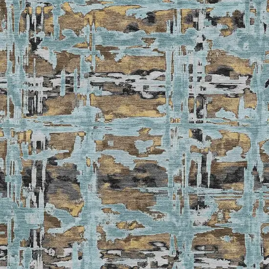 Teal Blue And Granite Gray Abstract Washable Indoor Outdoor Area Rug Photo 2