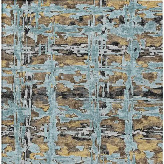 Teal Blue And Granite Gray Abstract Washable Indoor Outdoor Area Rug Photo 3
