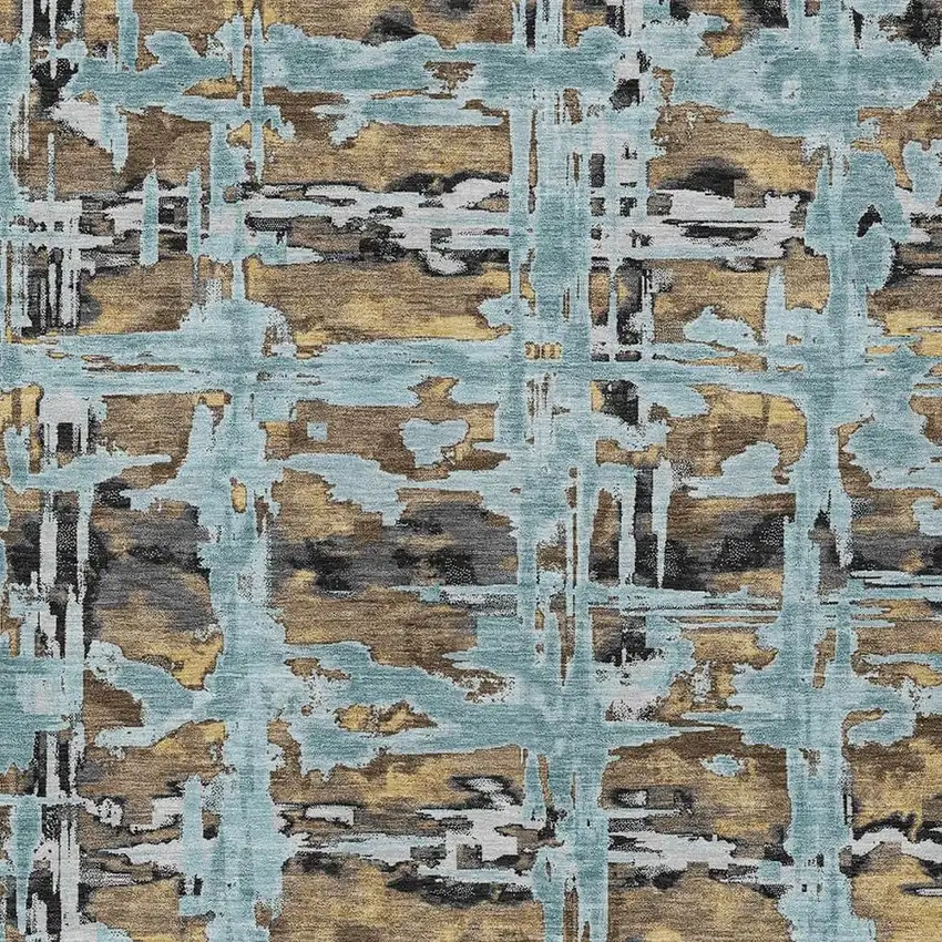 Teal Blue And Granite Gray Abstract Washable Indoor Outdoor Area Rug Photo 2