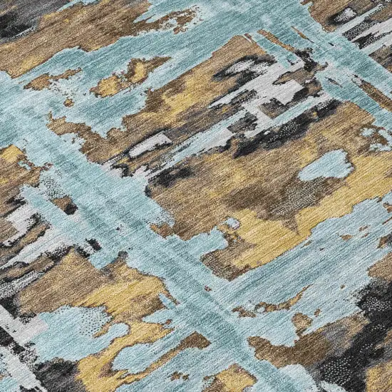 Teal Blue And Granite Gray Abstract Washable Indoor Outdoor Area Rug Photo 5