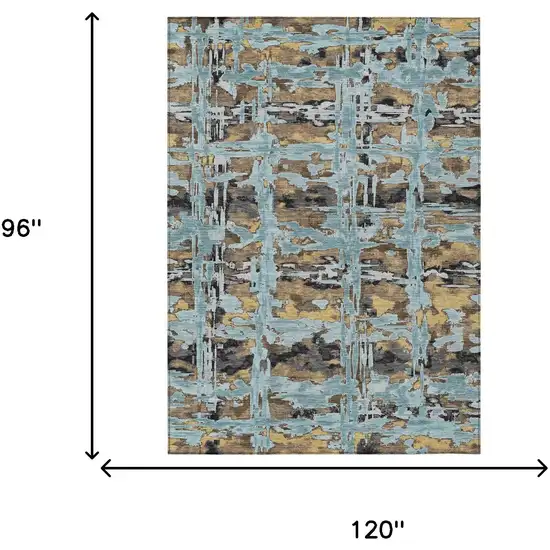 Teal Blue And Granite Gray Abstract Washable Indoor Outdoor Area Rug Photo 6