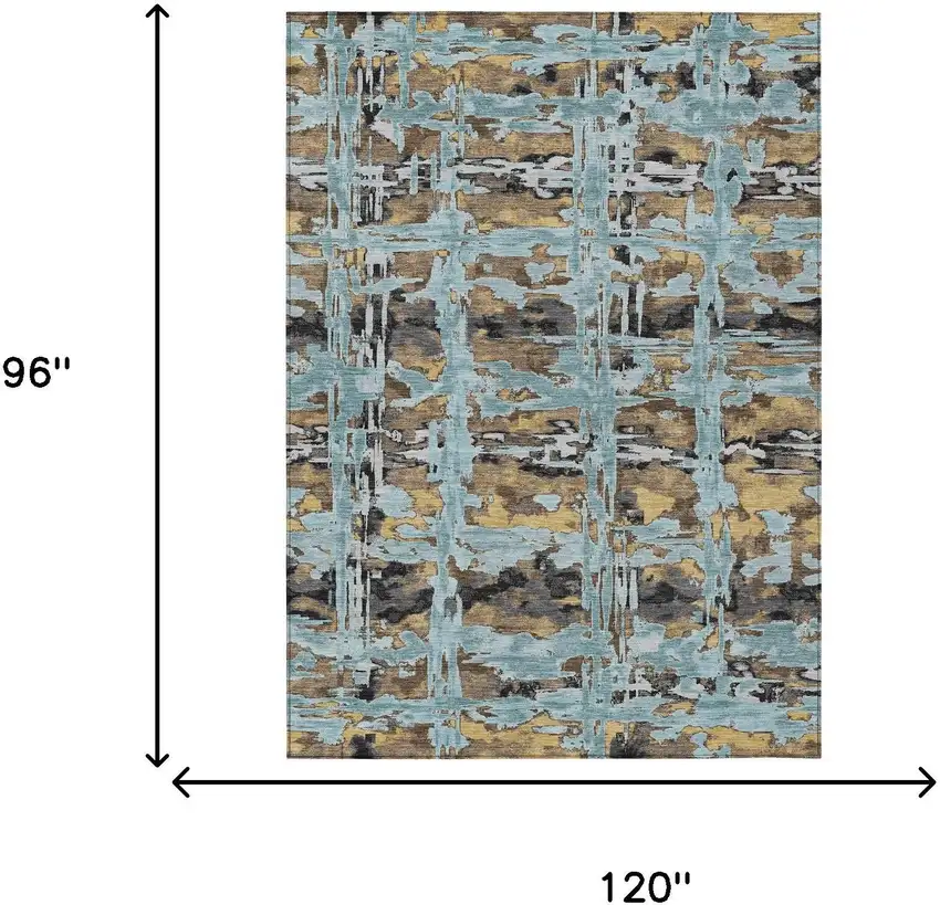 Teal Blue And Granite Gray Abstract Washable Indoor Outdoor Area Rug Photo 6