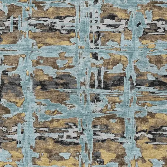 Teal Blue And Granite Gray Abstract Washable Indoor Outdoor Area Rug Photo 2