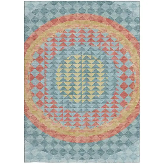 Teal Blue And Granite Gray Geometric Washable Indoor Outdoor Area Rug Photo 4