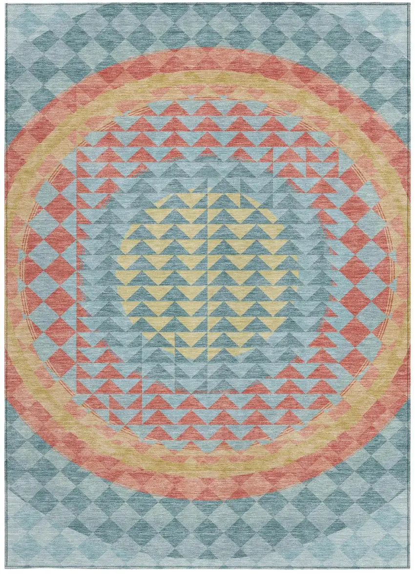 Teal Blue And Granite Gray Geometric Washable Indoor Outdoor Area Rug Photo 4
