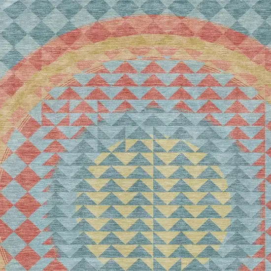 Teal Blue And Granite Gray Geometric Washable Indoor Outdoor Area Rug Photo 5