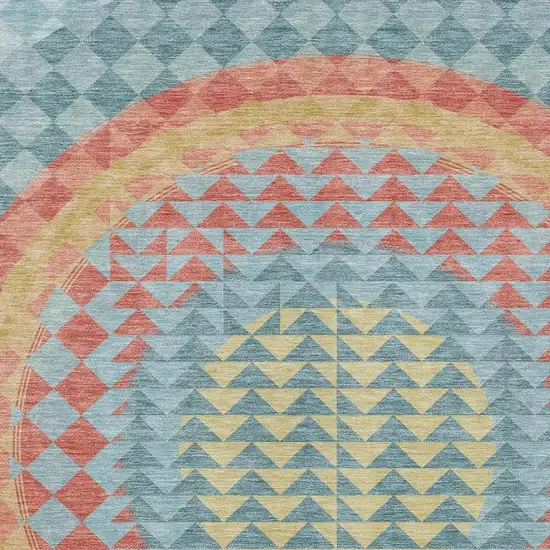 Teal Blue And Granite Gray Geometric Washable Indoor Outdoor Area Rug Photo 3