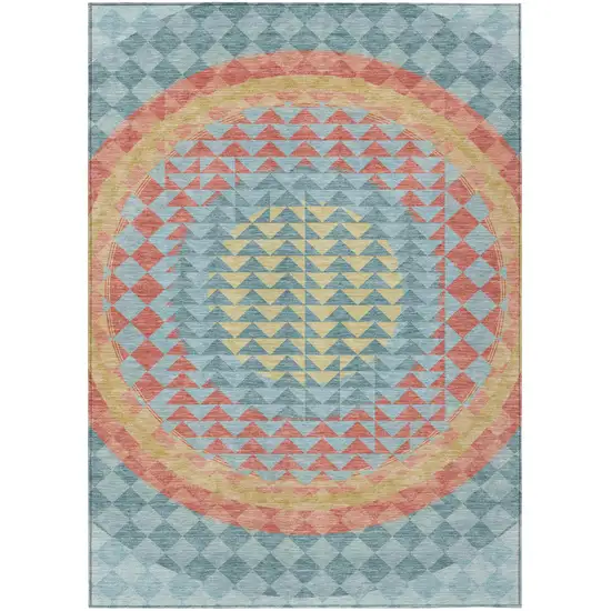 Teal Blue And Granite Gray Geometric Washable Indoor Outdoor Area Rug Photo 2