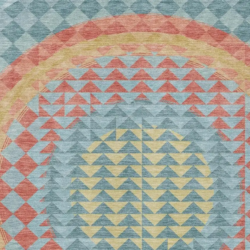 Teal Blue And Granite Gray Geometric Washable Indoor Outdoor Area Rug Photo 5
