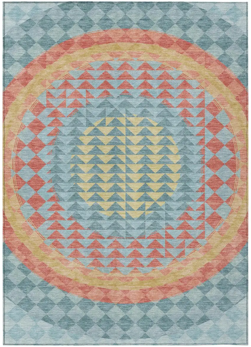 Teal Blue And Granite Gray Geometric Washable Indoor Outdoor Area Rug Photo 2