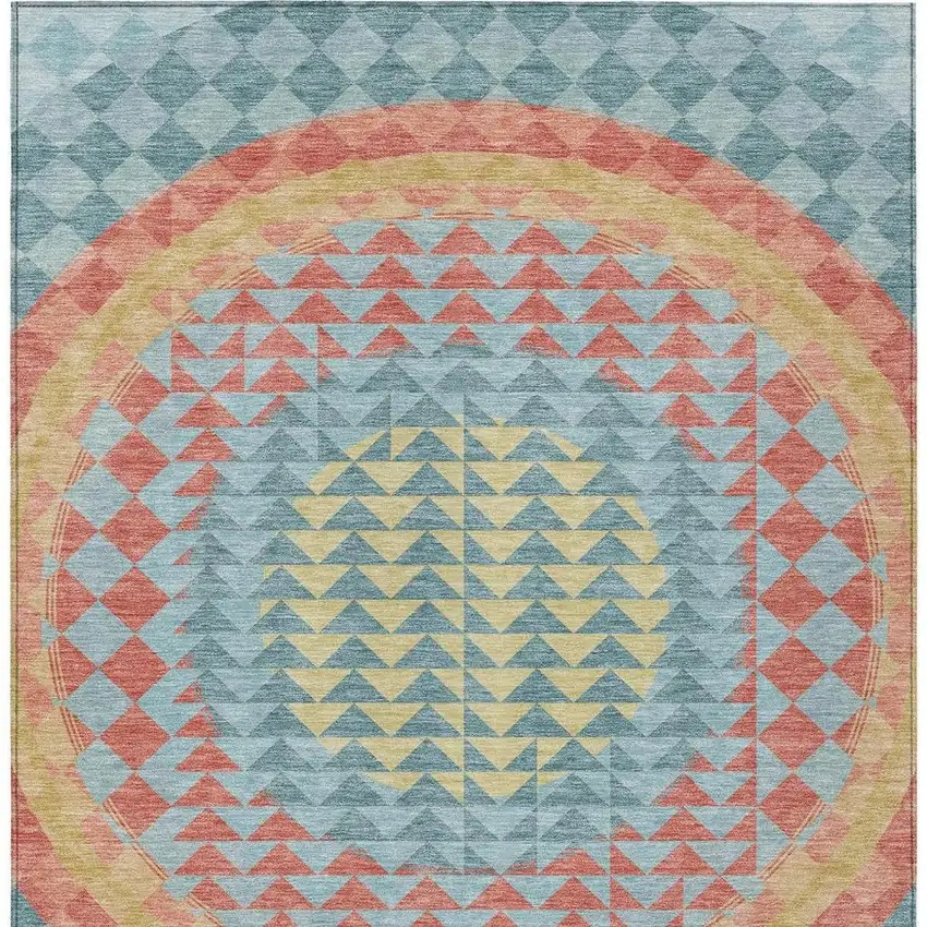 Teal Blue And Granite Gray Geometric Washable Indoor Outdoor Area Rug Photo 6