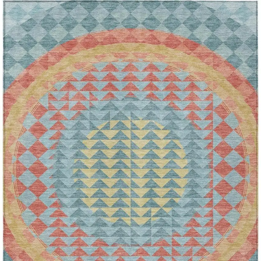 Teal Blue And Granite Gray Geometric Washable Indoor Outdoor Area Rug Photo 4