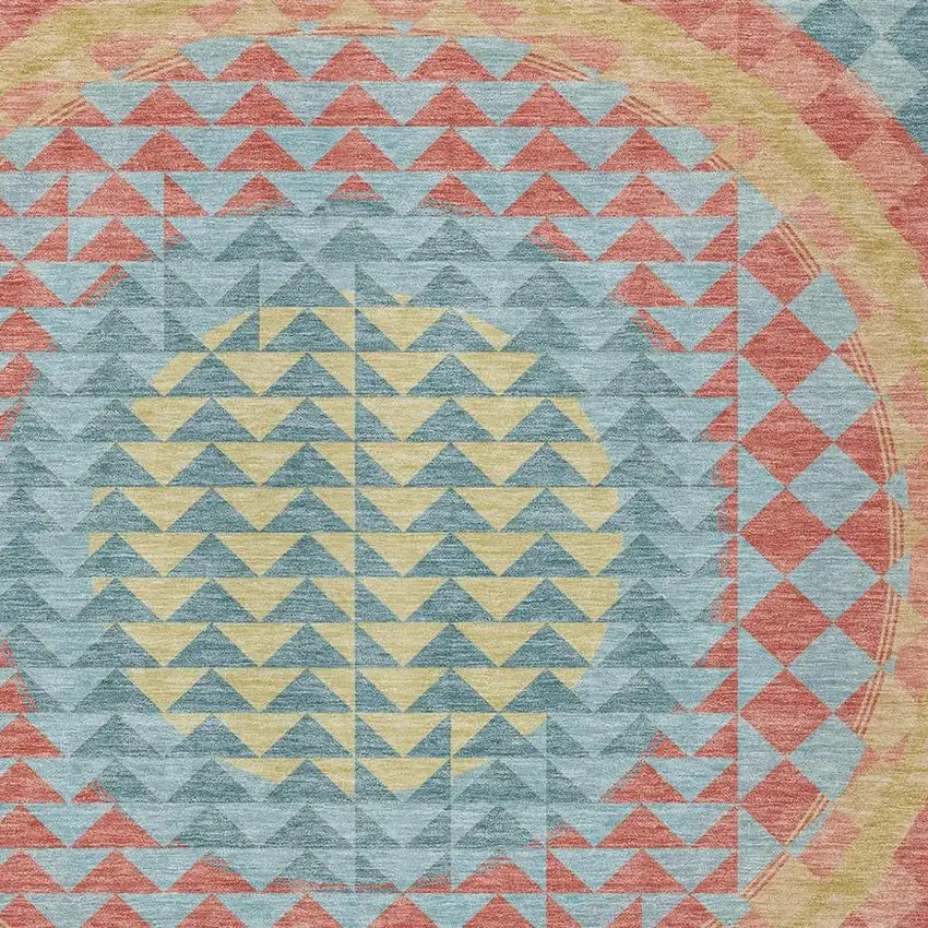 Teal Blue And Granite Gray Geometric Washable Indoor Outdoor Area Rug Photo 5