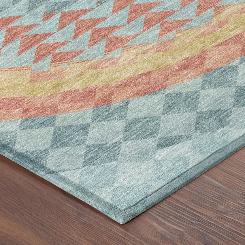 Teal Blue And Granite Gray Geometric Washable Indoor Outdoor Area Rug Photo 7