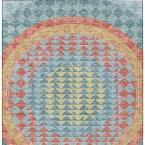 Teal Blue And Granite Gray Geometric Washable Indoor Outdoor Area Rug Photo 6