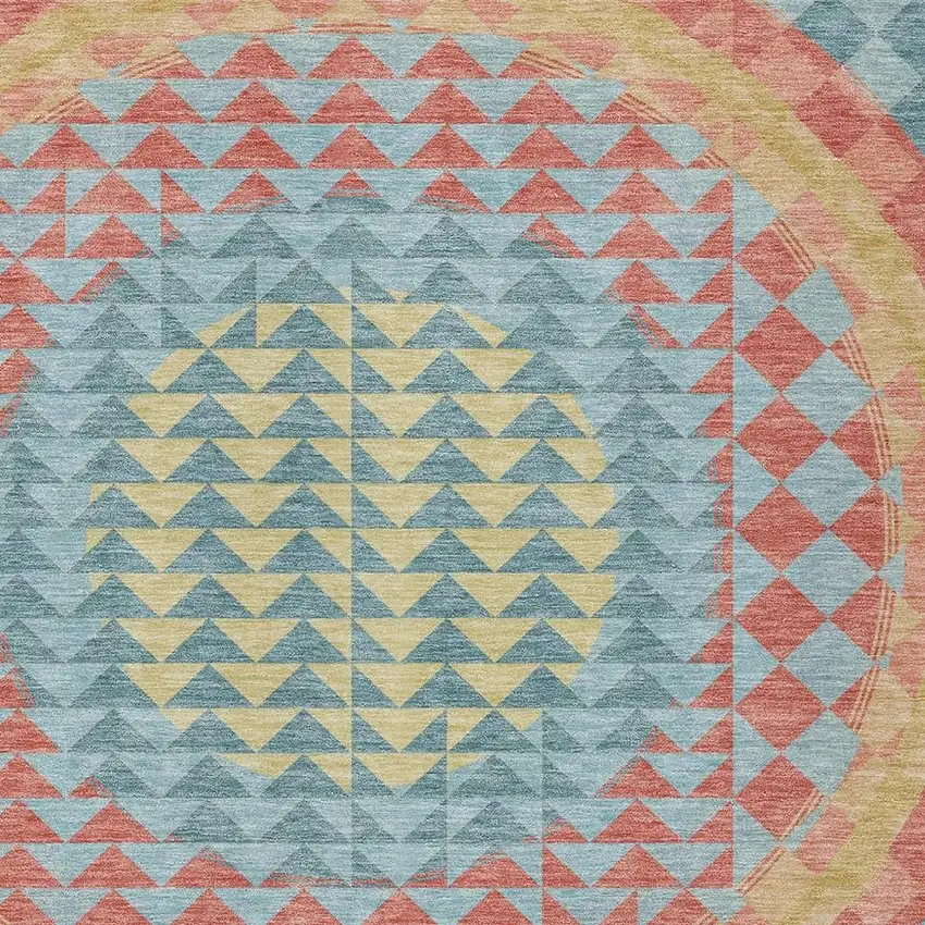 Teal Blue And Granite Gray Geometric Washable Indoor Outdoor Area Rug Photo 5