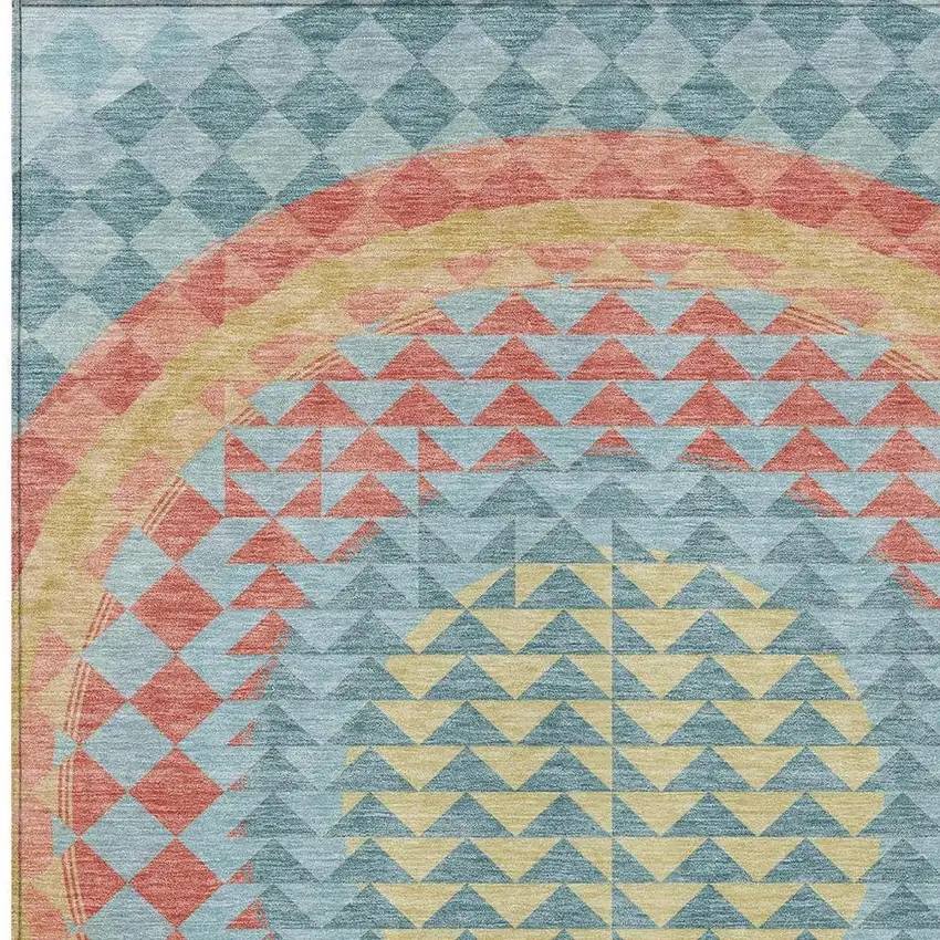 Teal Blue And Granite Gray Geometric Washable Indoor Outdoor Area Rug Photo 3