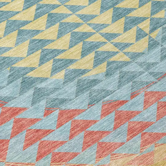 Teal Blue And Granite Gray Geometric Washable Indoor Outdoor Area Rug Photo 8