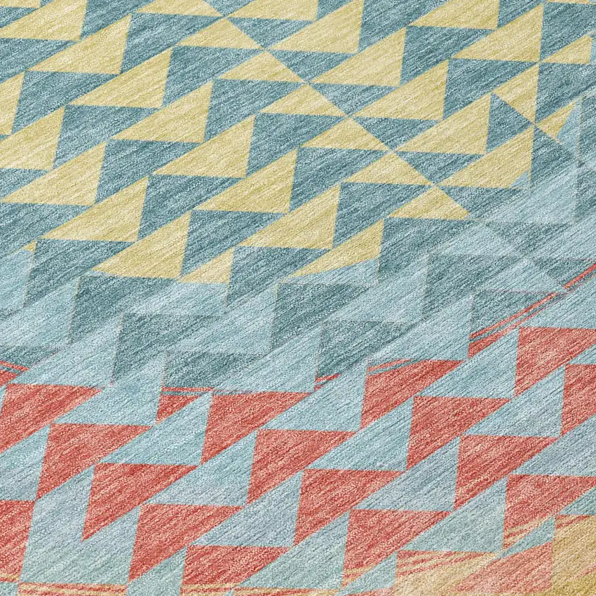 Teal Blue And Granite Gray Geometric Washable Indoor Outdoor Area Rug Photo 8