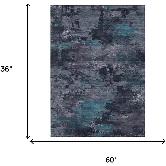 Teal Blue And Graphite Abstract Washable Indoor Outdoor Area Rug Photo 5