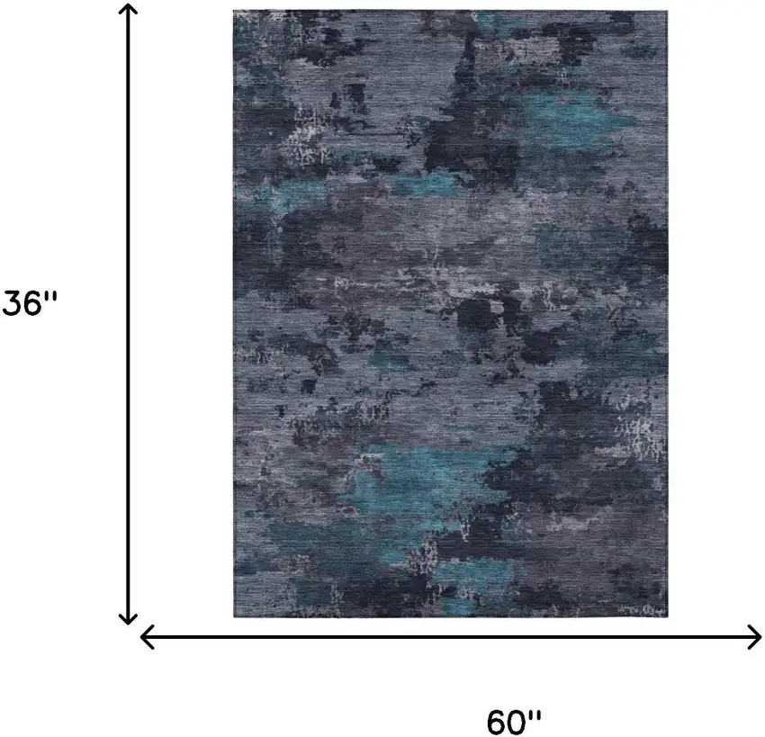 Teal Blue And Graphite Abstract Washable Indoor Outdoor Area Rug Photo 5