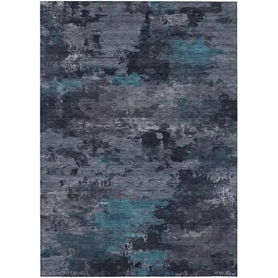 Teal Blue And Graphite Abstract Washable Indoor Outdoor Area Rug Photo 2